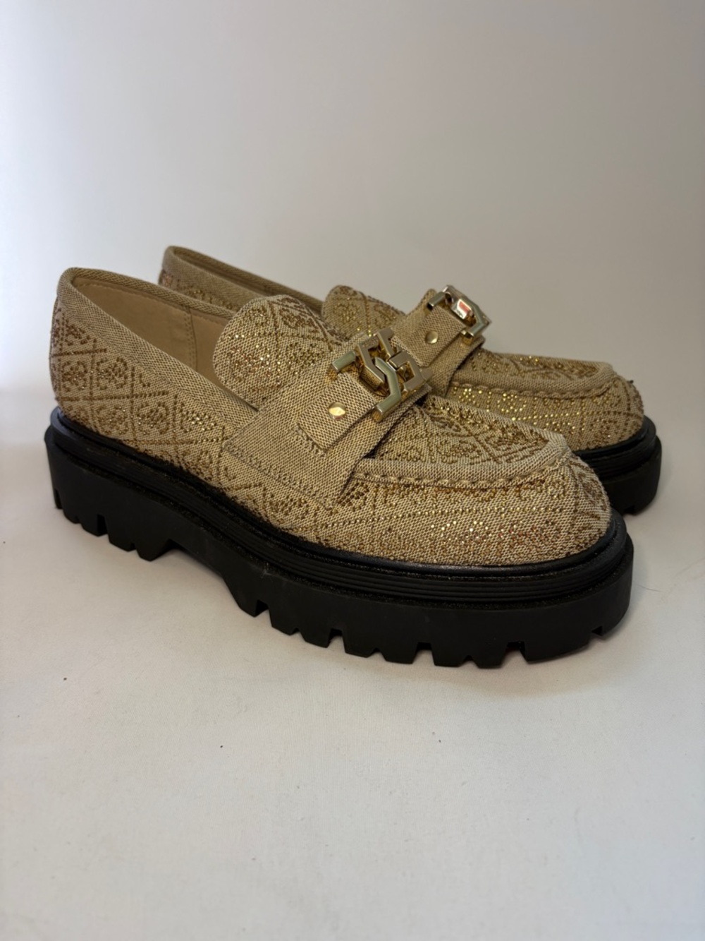Guess Keatee Crystal Lug Loafers Platform Loafers with‎ Buckle Size 9